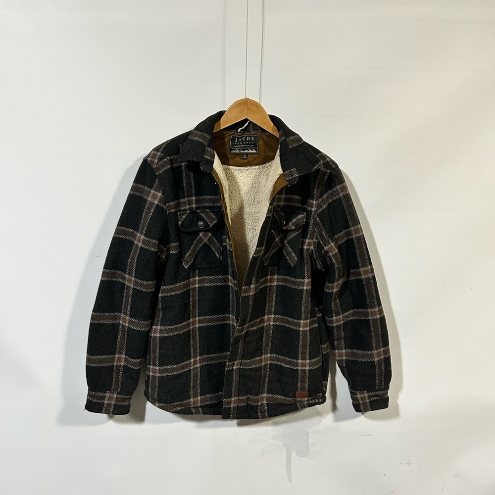Jachs Black and Brown Plaid Military Jacket